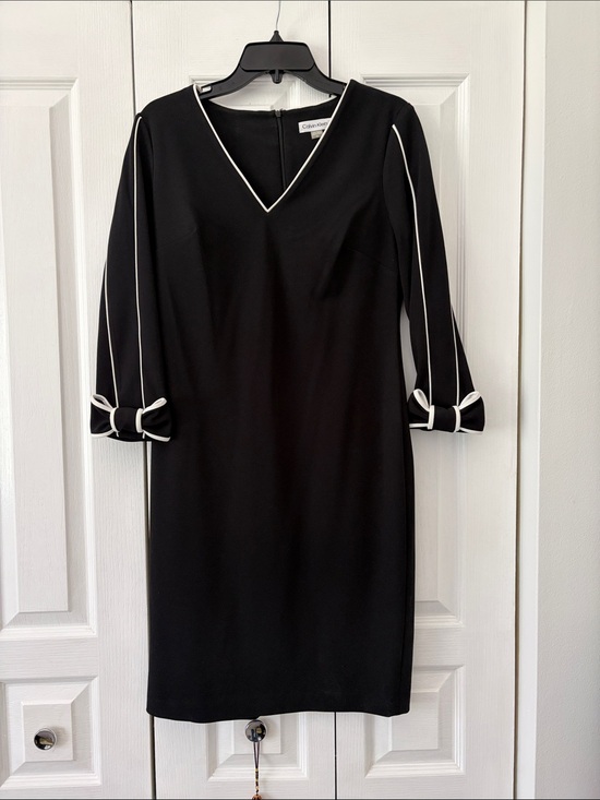 Calvin Klein Dresses & Skirts - Calvin Klein Black Midi Sheath Dress with White Contrast Trim
